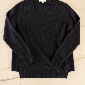 White + Warren 100% Cashmere Size L Long Sleeve V Neck Sweater Black Crop